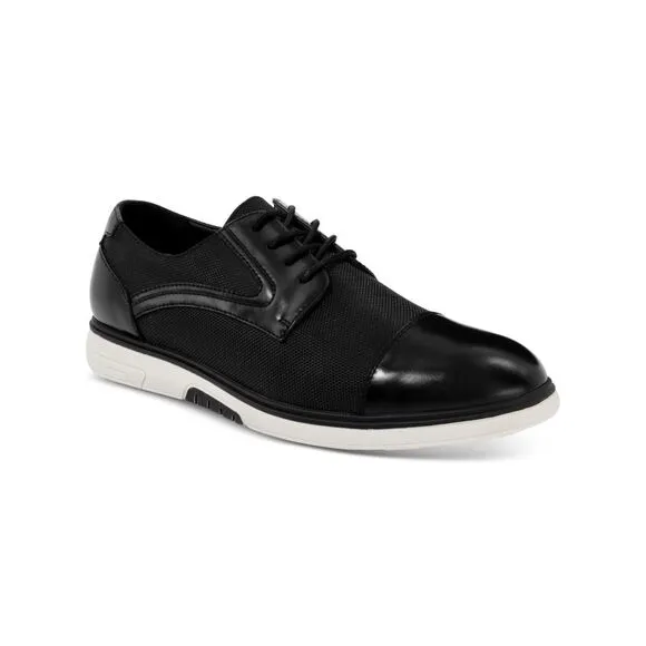 ALFANI Mens Black Mixed Media Derby Max Cap Toe Wedge Oxford Shoes 10.5 M