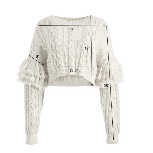 Alice Olivia Kala Cable Knit Wool Fringed Oat Pullover Chunky Sweater