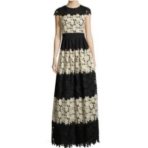 Alice   Olivia Noel Crewneck Short-Sleeve Black And White Lace Gown Size 6