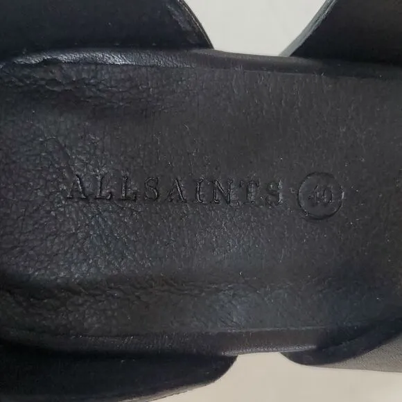 All Saints Rotchko Wedge Black Leather Strappy Sandal Size EU 40 NWT