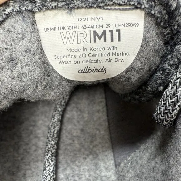 Allbirds Wool Comfort Shoes Natural Gray Lightweight Lace Sneakers Men Size 11