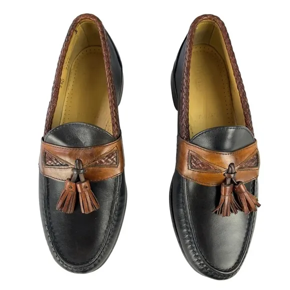 Allen Edmond Maxfield Leather Tassel Loafer‎ 2 Tone Black Brown Mens Size 8.5