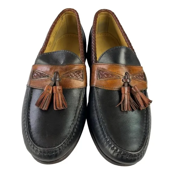 Allen Edmond Maxfield Leather Tassel Loafer‎ 2 Tone Black Brown Mens Size 8.5