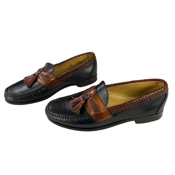 Allen Edmond Maxfield Leather Tassel Loafer‎ 2 Tone Black Brown Mens Size 8.5