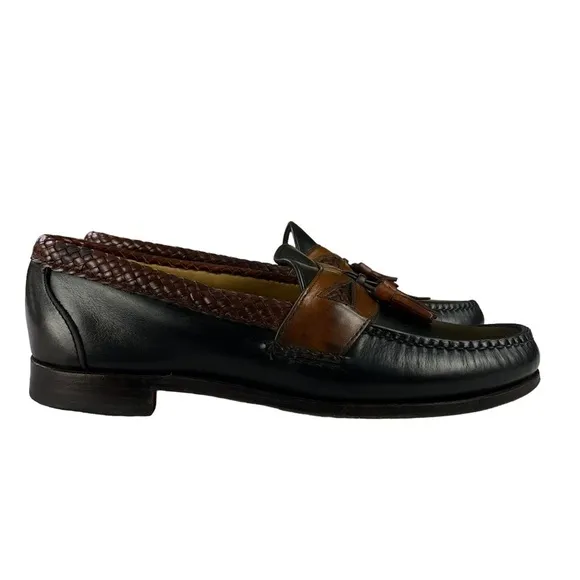 Allen Edmond Maxfield Leather Tassel Loafer‎ 2 Tone Black Brown Mens Size 8.5