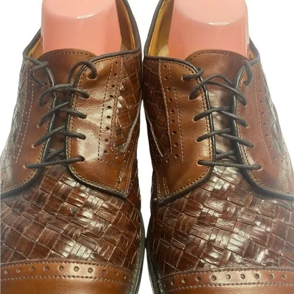 ALLEN EDMONDS Crandon Men’s Sz 10 Brown Two Tone Woven Cap Toe Oxford Shoes