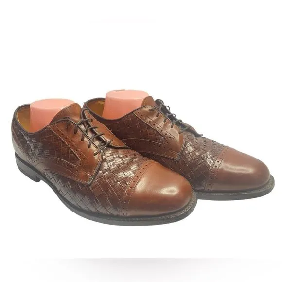 ALLEN EDMONDS Crandon Men’s Sz 10 Brown Two Tone Woven Cap Toe Oxford Shoes