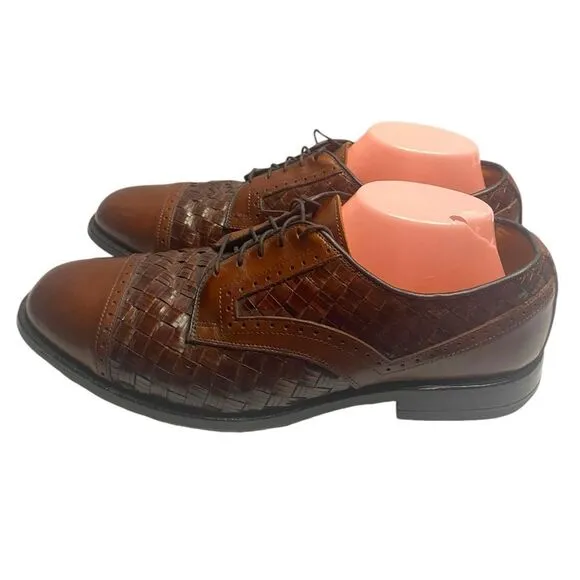 ALLEN EDMONDS Crandon Men’s Sz 10 Brown Two Tone Woven Cap Toe Oxford Shoes