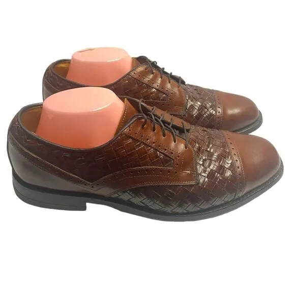 ALLEN EDMONDS Crandon Men’s Sz 10 Brown Two Tone Woven Cap Toe Oxford Shoes