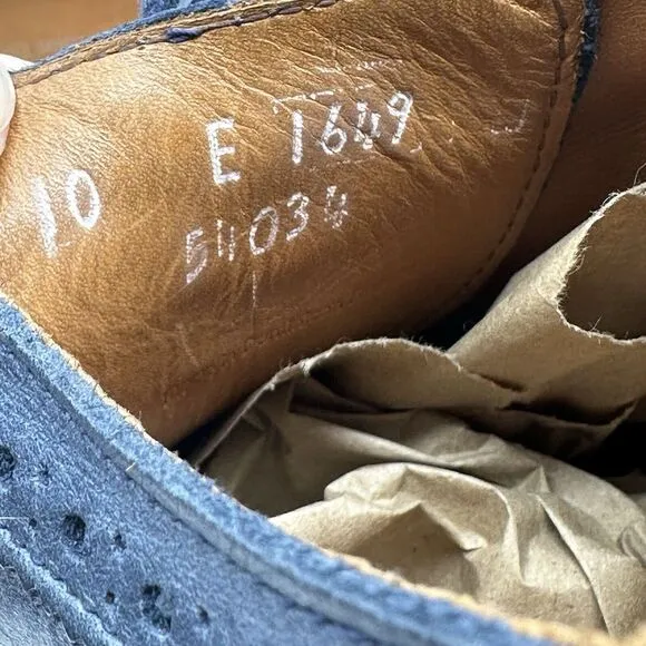 Allen Edmonds Shannon Drive Oxford Shoes Mens 10 Blue‎ Leather Longwing Wingtip