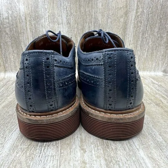 Allen Edmonds Shannon Drive Oxford Shoes Mens 10 Blue‎ Leather Longwing Wingtip