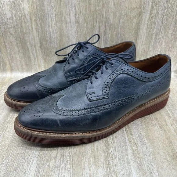 Allen Edmonds Shannon Drive Oxford Shoes Mens 10 Blue‎ Leather Longwing Wingtip