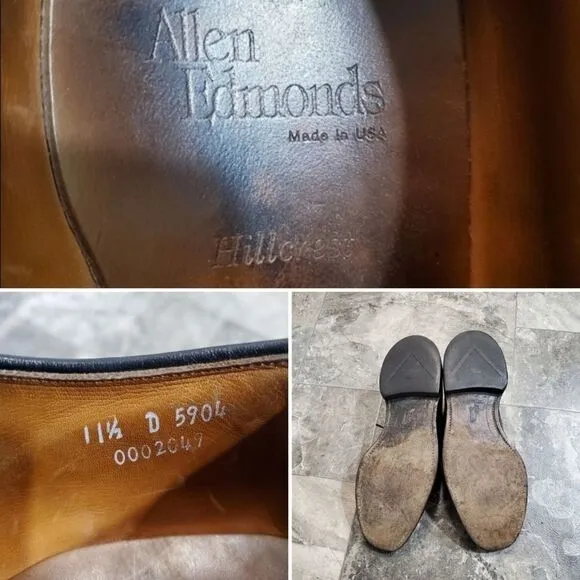 Allen Edmonds Hillcrest Black Leather Bicycle Toe Derby Oxford Dress Shoe 11.5