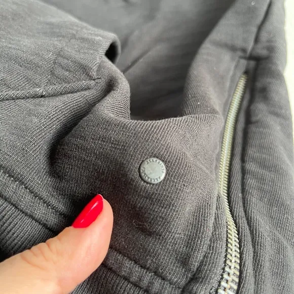 ALLSAINTS Black Santi OTH Hoodie Kangaroo Pocket Side Hem Zip, Size L