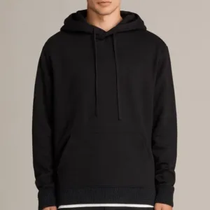 ALLSAINTS Black Santi OTH Hoodie Kangaroo Pocket Side Hem Zip, Size L