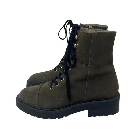 ALLSAINTS Dusty Suede Cap Toe Lug Sole Combat Boots - Olive Green - Size 8