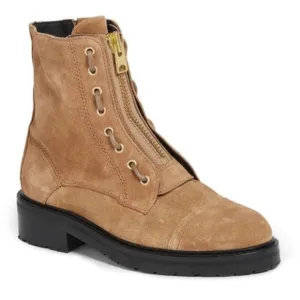 ALLSAINTS Milla Ariel Front Zip suede Cognac combat boots Sz 36/US 6