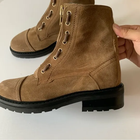 ALLSAINTS Milla Ariel Front Zip suede Cognac combat boots Sz 36/US 6