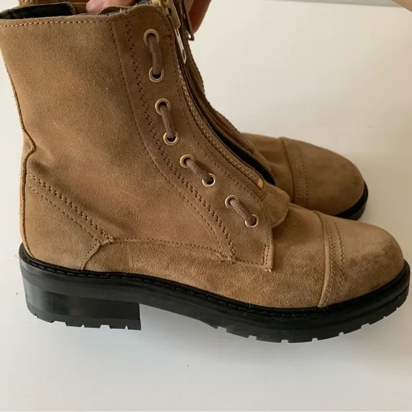 ALLSAINTS Milla Ariel Front Zip suede Cognac combat boots Sz 36/US 6