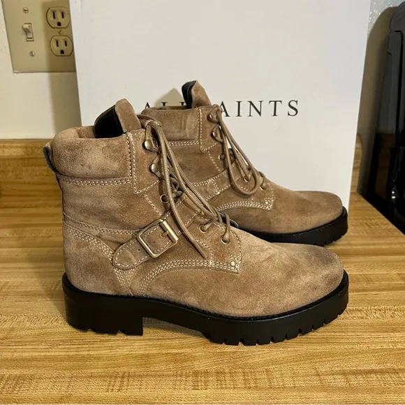 Allsaints Paulina Tan Suede Lace Up Boots NEW US 7