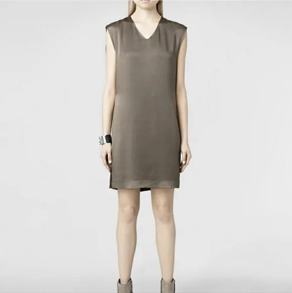 ALLSAINTS Tawny Satin Asymmetric Draped Dress