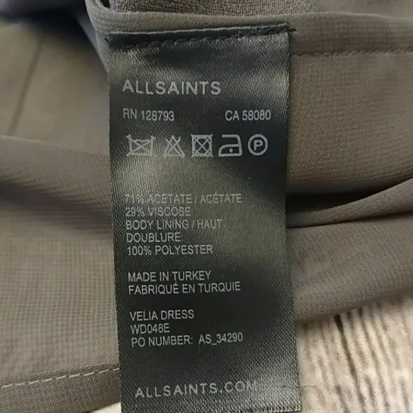 ALLSAINTS Tawny Satin Asymmetric Draped Dress