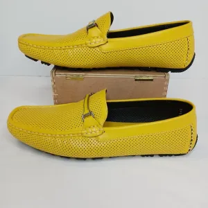 Amali Harris Perforated Soft Leather Driving Moccasins Yellow Loafer Sz 10 NWOB