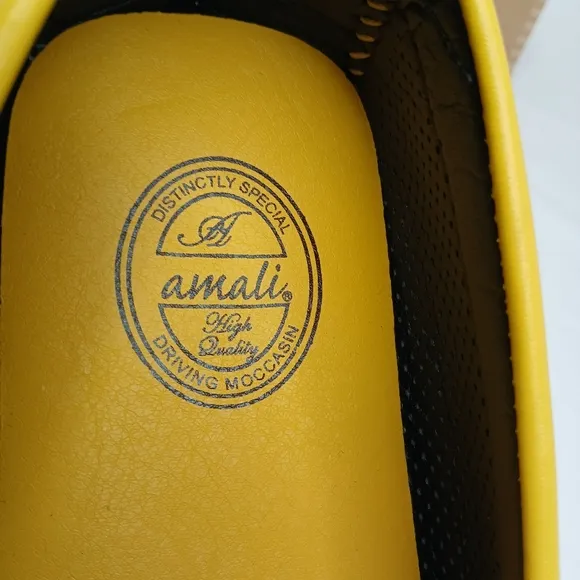 Amali Harris Perforated Soft Leather Driving Moccasins Yellow Loafer Sz 10 NWOB
