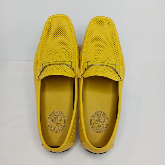 Amali Harris Perforated Soft Leather Driving Moccasins Yellow Loafer Sz 10 NWOB
