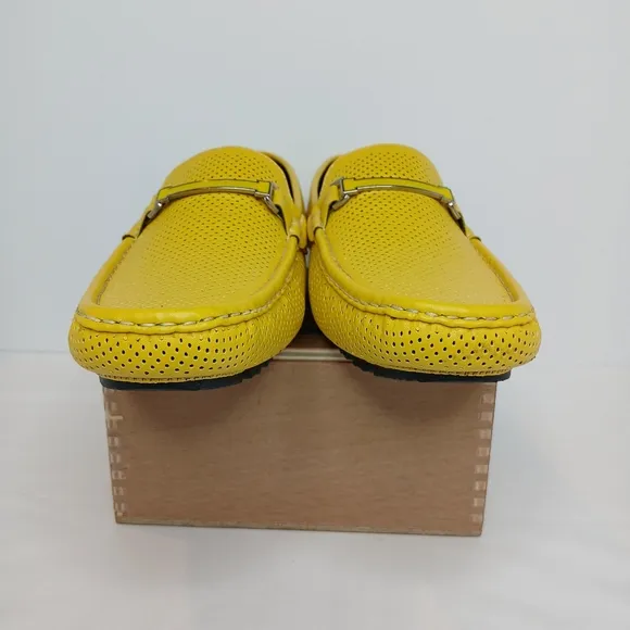 Amali Harris Perforated Soft Leather Driving Moccasins Yellow Loafer Sz 10 NWOB