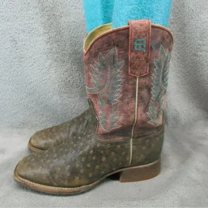 Anderson Bean Shoes Girls Size 3 Brown Leather Western Square Toe Cowboy Boots