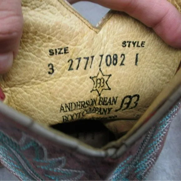 Anderson Bean Shoes Girls Size 3 Brown Leather Western Square Toe Cowboy Boots