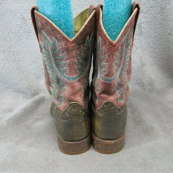 Anderson Bean Shoes Girls Size 3 Brown Leather Western Square Toe Cowboy Boots