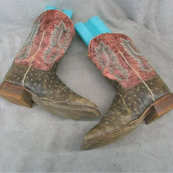 Anderson Bean Shoes Girls Size 3 Brown Leather Western Square Toe Cowboy Boots