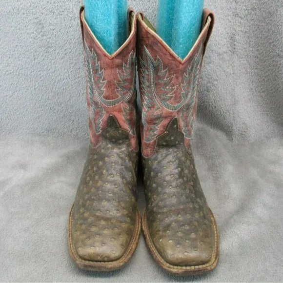 Anderson Bean Shoes Girls Size 3 Brown Leather Western Square Toe Cowboy Boots