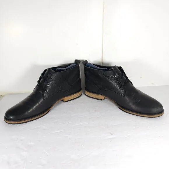 Andrew Marc Men's Nykanel US 11 Black Leather Lace-Up Ankle Chukka Boots