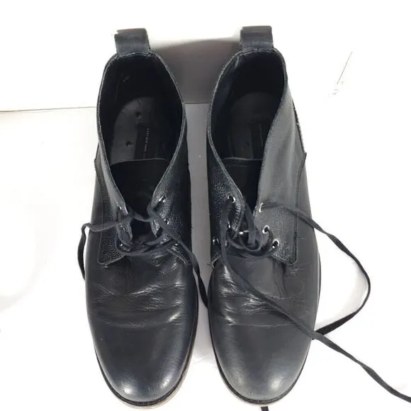 Andrew Marc Men's Nykanel US 11 Black Leather Lace-Up Ankle Chukka Boots