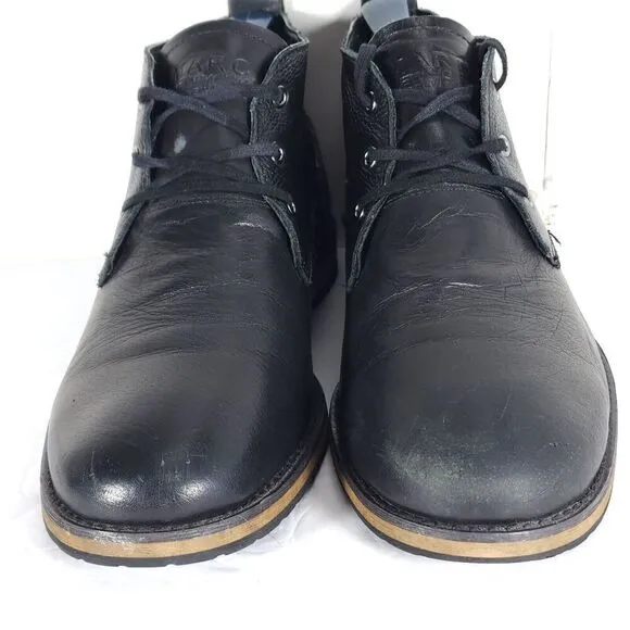 Andrew Marc Men's Nykanel US 11 Black Leather Lace-Up Ankle Chukka Boots