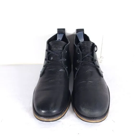Andrew Marc Men's Nykanel US 11 Black Leather Lace-Up Ankle Chukka Boots