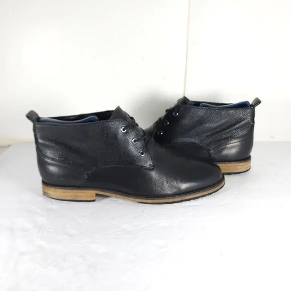 Andrew Marc Men's Nykanel US 11 Black Leather Lace-Up Ankle Chukka Boots