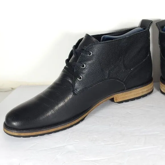 Andrew Marc Men's Nykanel US 11 Black Leather Lace-Up Ankle Chukka Boots