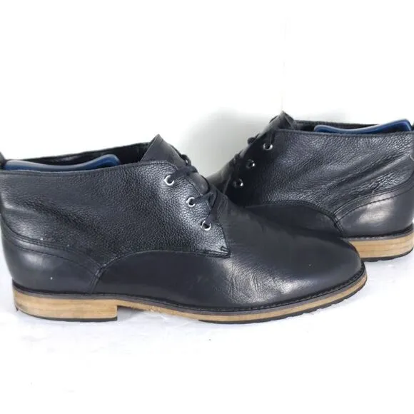 Andrew Marc Men's Nykanel US 11 Black Leather Lace-Up Ankle Chukka Boots