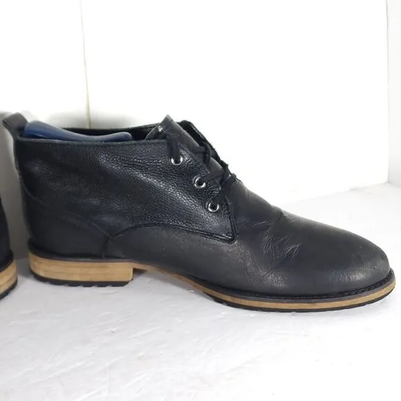 Andrew Marc Men's Nykanel US 11 Black Leather Lace-Up Ankle Chukka Boots