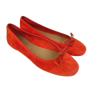 Ann Mashburn Orange Suede Round Toe Bow Slip on Ballet Flats
