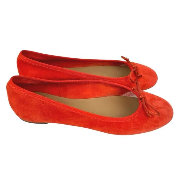 Ann Mashburn Orange Suede Round Toe Bow Slip on Ballet Flats