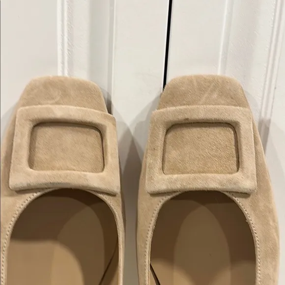 ANN MASHBURN Tan Flats with Square Buckle