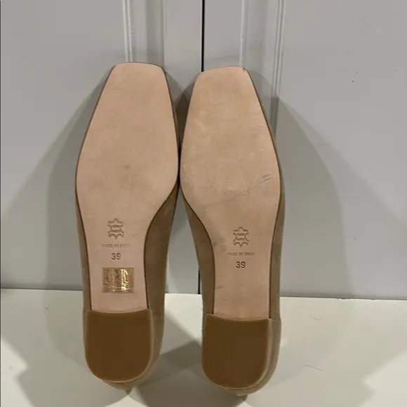 ANN MASHBURN Tan Flats with Square Buckle