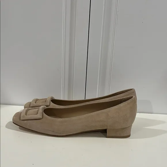 ANN MASHBURN Tan Flats with Square Buckle