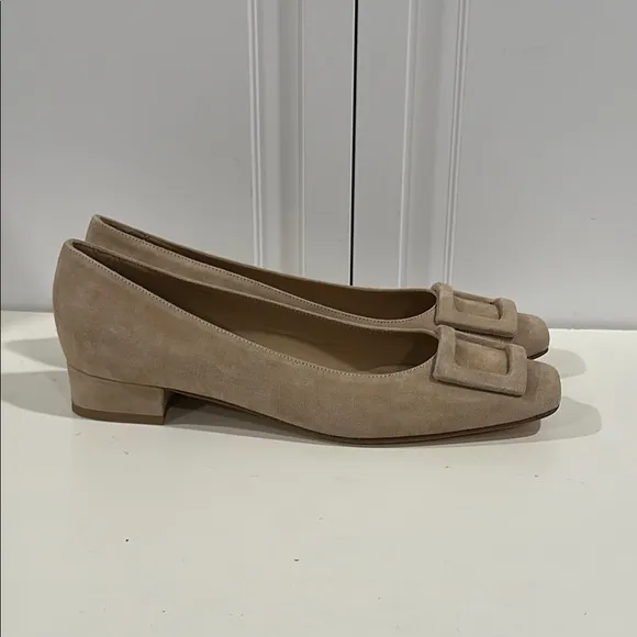 ANN MASHBURN Tan Flats with Square Buckle