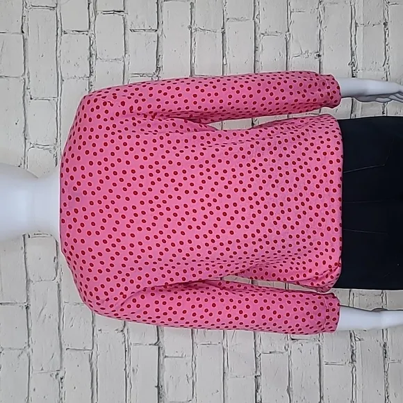Ann Taylor Polka Dot Crewneck 3/4 Sleeve Sweater in Pink/Red